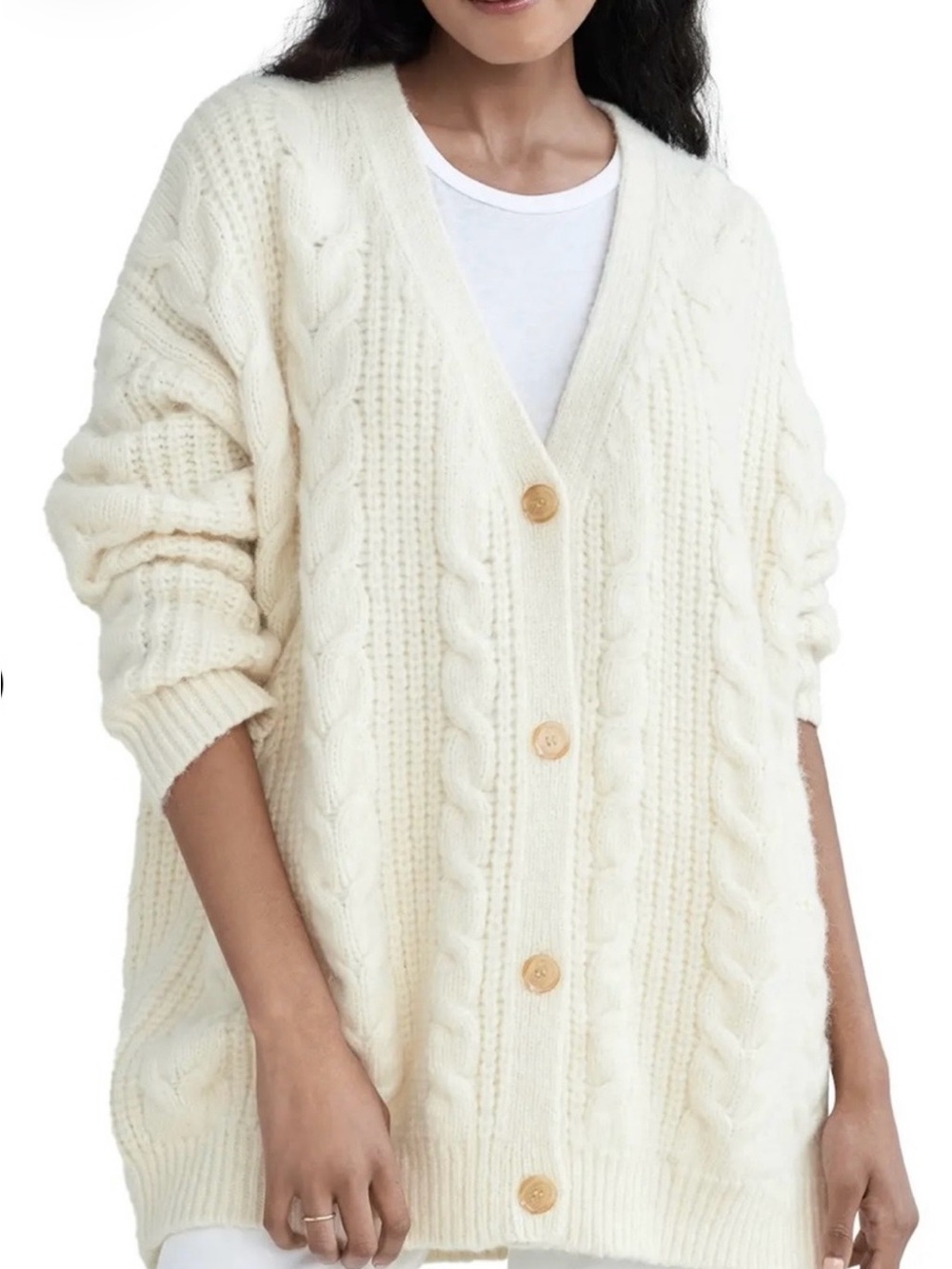 Jenni Kayne Cream Cable-Front Button Cardigan. Wool/ Alpaca blend (k1)